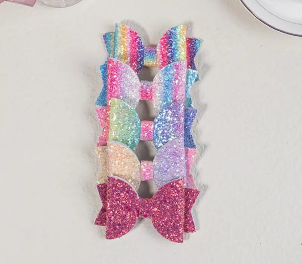 5pc Glitter Hair Bows with Clip Supply