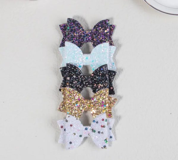 5pc Glitter Hair Bows with Clip Supply