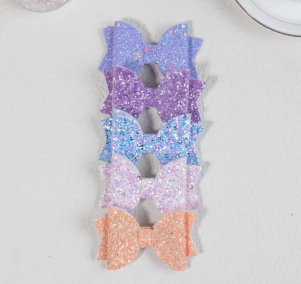 5pc Glitter Hair Bows with Clip Supply